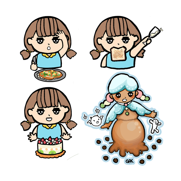 chibi - simple flat colour $20 (varied poses from same base +$5 each), decorative $25
